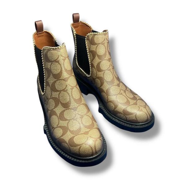 Coach Levy Signature Canvas Leather Bootie Khaki Black Women’s 7.5 | EU 38 - Picture 2 of 10